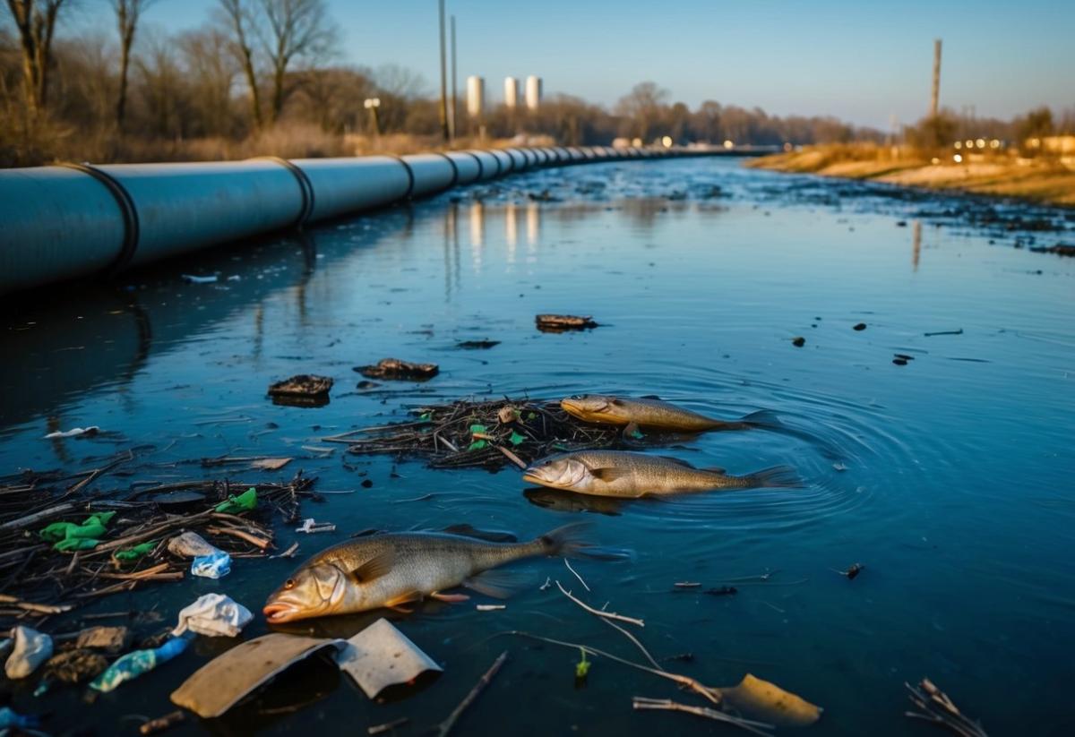 Dirty stream with dead fish